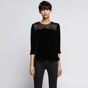 Zara Velour 3/4 Sleeve Velvet Black Lace Trim